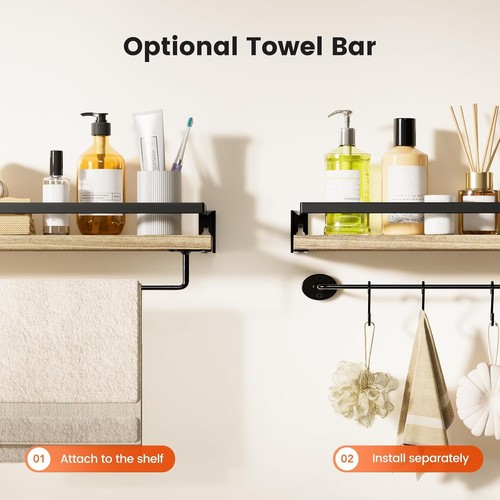 AMADA HOMEFURNISHING Bathroom Shelves with Towel 2 Pack Shelves, Light Brown - Picture 4 of 7