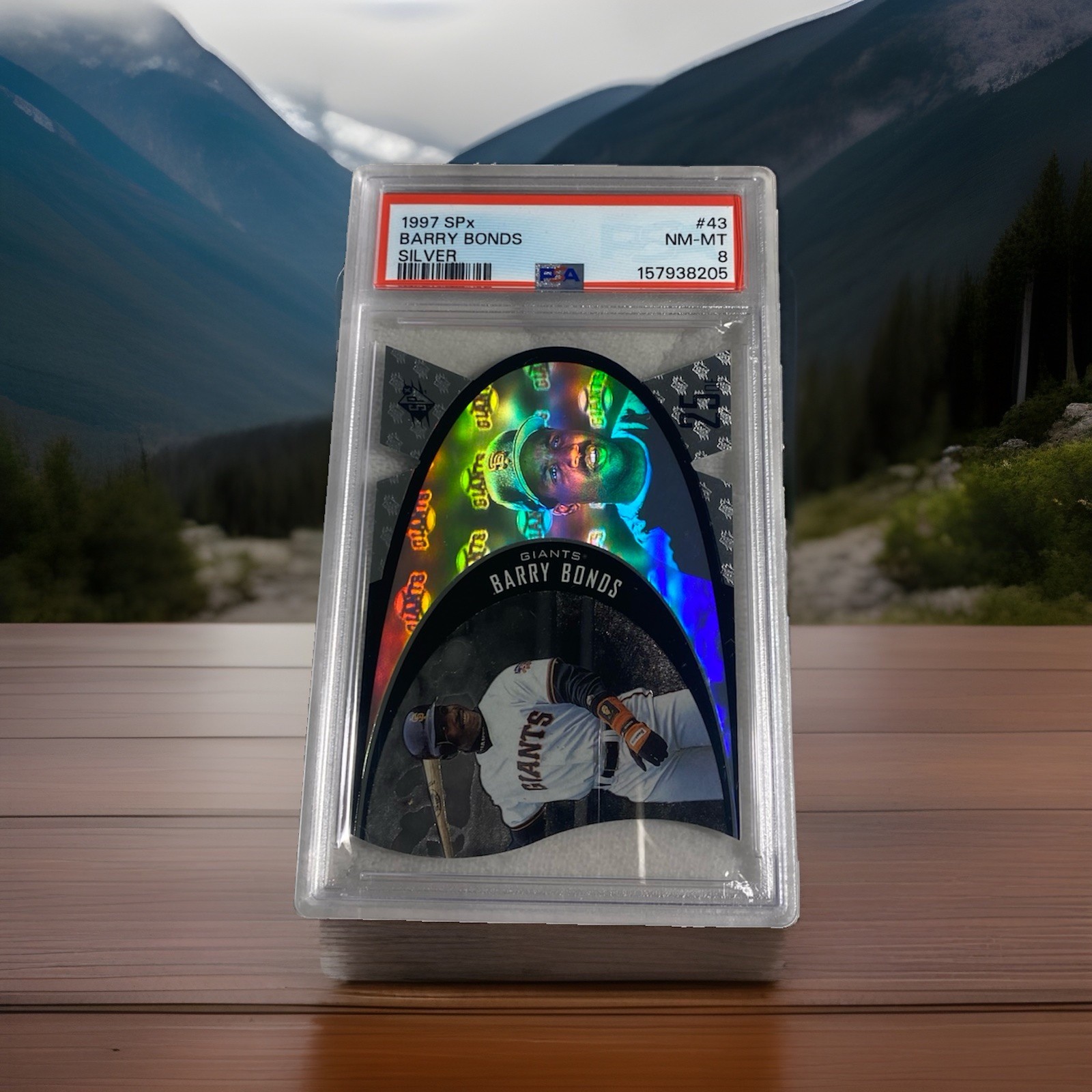 1997 SPx Silver Barry Bonds #SPX43 Holographic Card Graded PSA 8 NM SF Giants view 1