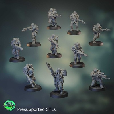 Veteran Squad -Militia Planetarum - 3D Printed - Grimdark Tabletop Games - Proxy