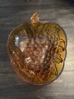 Vintage Indiana Glass Bowl Amber Brown Embossed Grapes Fruit Dish Centerpiece