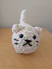 Handmade Crochet Plush Cat Amigurumi - pink green Chunky crochet cat kitten