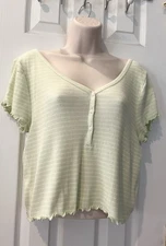 True Craft Women's Short Sleeve Henley Shirt - Mint - XL - NWT - Cropped -Summer