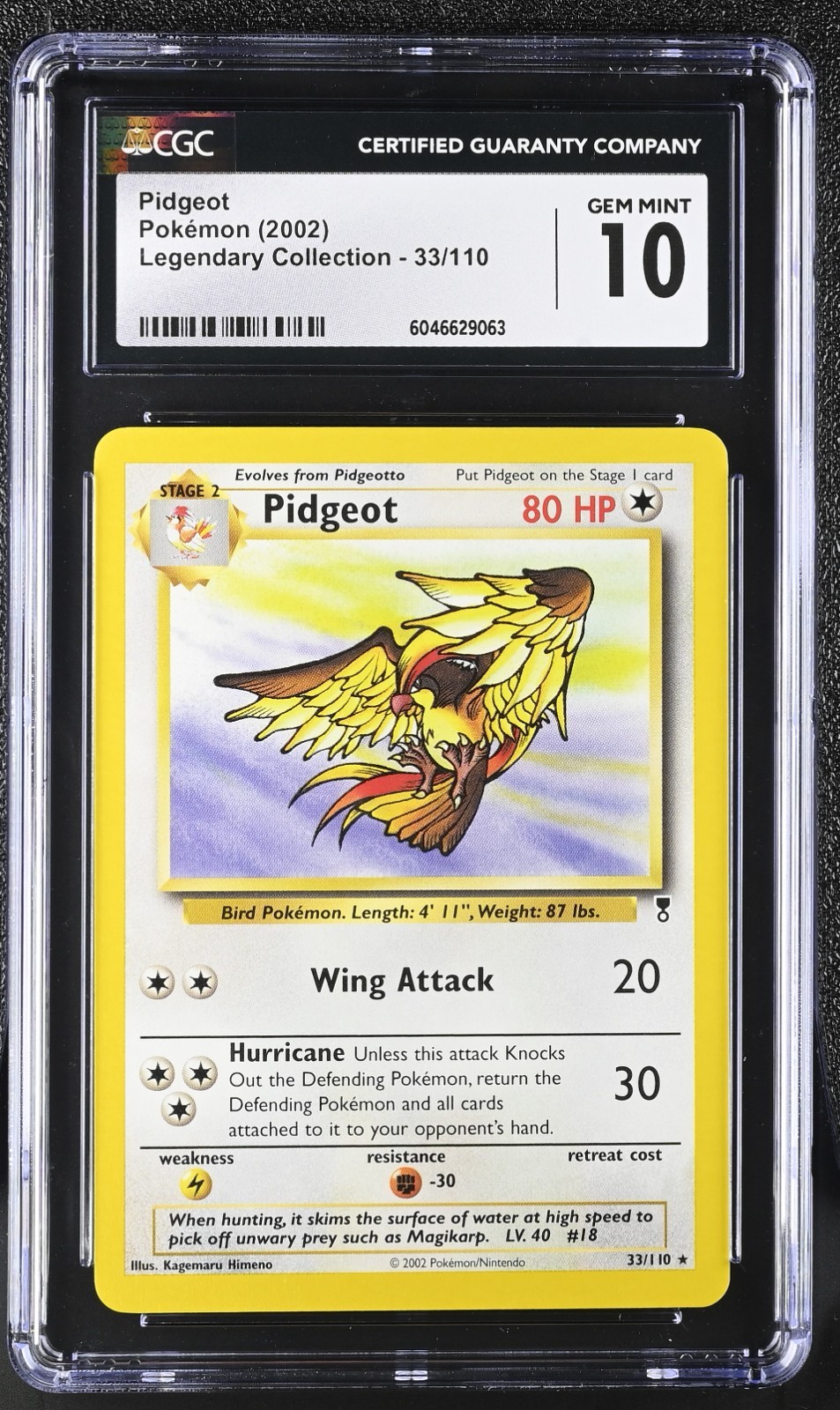 Pidgeot Non-Holo 2002 WOTC Pokemon Card 33/110 Legendary Set CGC 10 GEM MINT