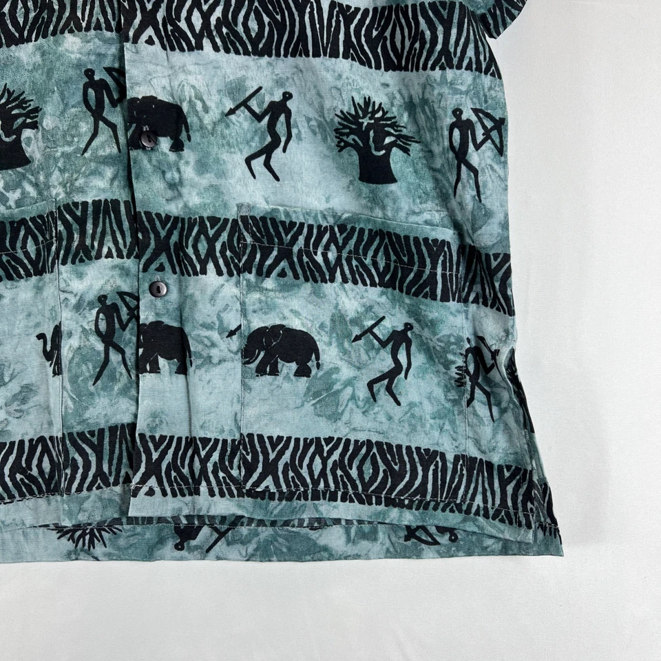 Image Multicolor Patterned Short Sleeve Button Down Collared Shirt Men's Size S - Image 4 of 4