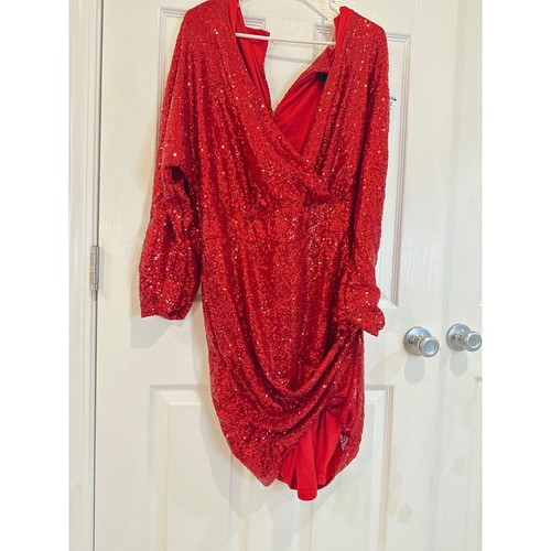 Ashley Stewart Red Sequin Party Dress Plus Size 18/20 Long Sleeve