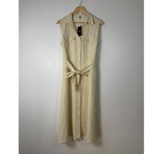 Safari Chic Flamingals NWT Women LG Shirt Dress Cream Cotton Belted Midi 217924