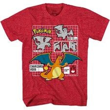 Pokemon Boys Charizard Pikachu Short Sleeve T-Shirt - X-Small, Red Heather