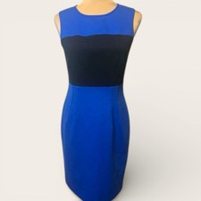 Tahari Sleeveless Blue & Black Colorblock Sheath Dress Knee Length Size M