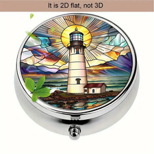Lighthouse Pill Box 3 Compartment Mini Compact Decorative Travel Metal Organizer