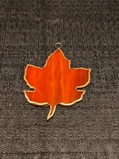 Vintage HandMade Canadian maple Leaf Enamel Glass Copper  Look Gilt Pendant 