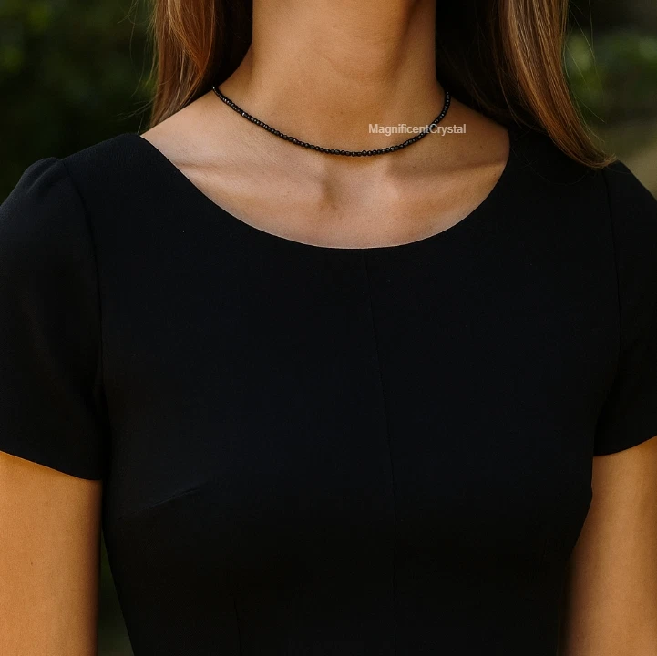 Gargantilla de obsidiana negra natural collar con cuentas regalos energéticos curación mujeres joyas Foto 3 de 4