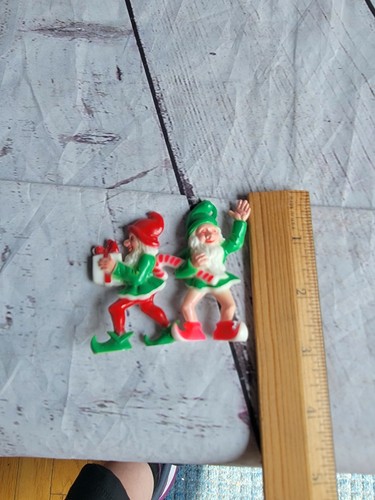 Set 2 MCM Vintage Hard Plastic Elf Pixie Gnome Santa's Helpers Ornaments - Picture 5 of 5