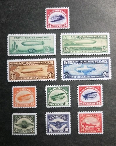 US Stamps Early Air Mail Replica Collection #C1-C6, C13-C15, C18, Inverted Jenny