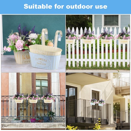 5Pcs 11" Metal Hanging Flower Pots for Railing Fence, Railing Planter Box, White - Picture 5 of 5