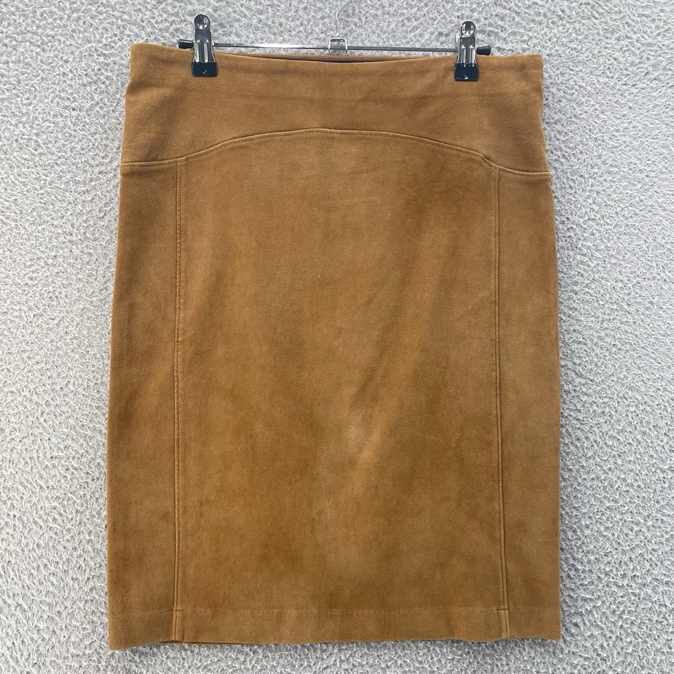 Falda de gamuza de piel de cordero para mujer marrón tostado medio suave elástica hecha en EE. UU. Y2K