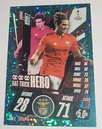 2020-21 Topps Match Attax UCL Extra Hat-Trick Hero Darwin Nunez #HTH1 Rookie RC
