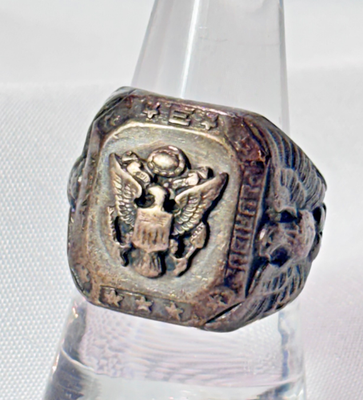 WW2 Sterling Silver Military Signet Ring 15.2 Grams Size 8.75 FD