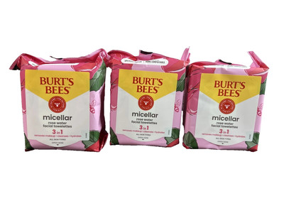 Burt's Bees Micellar Facial Towelettes With Rose Water 30 Ct  3 pack 90 Total 54