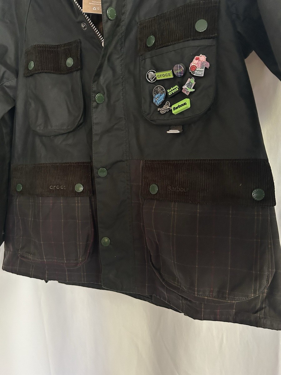 NWT BARBOUR X CROCS SIZE SMALL BEDALE WAX JACKET TARTAN FOREST