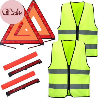2 Pack Emergency Warning Triangle and Reflective Safety Vest Set   Foldable Refl