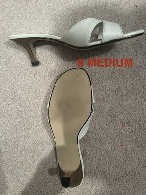 Croft and Barrow White Leather Slip On Open Toe Mule Kitten Heels 8M