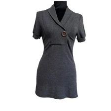 Gray Ribbed Shawl Collar Tunic with Chunky Button and Ribbed Sleeves Size Medium