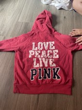 PINK Vintage Victoria's Secret Womens M Pink Fleece Pullover Hoodie Pockets Logo