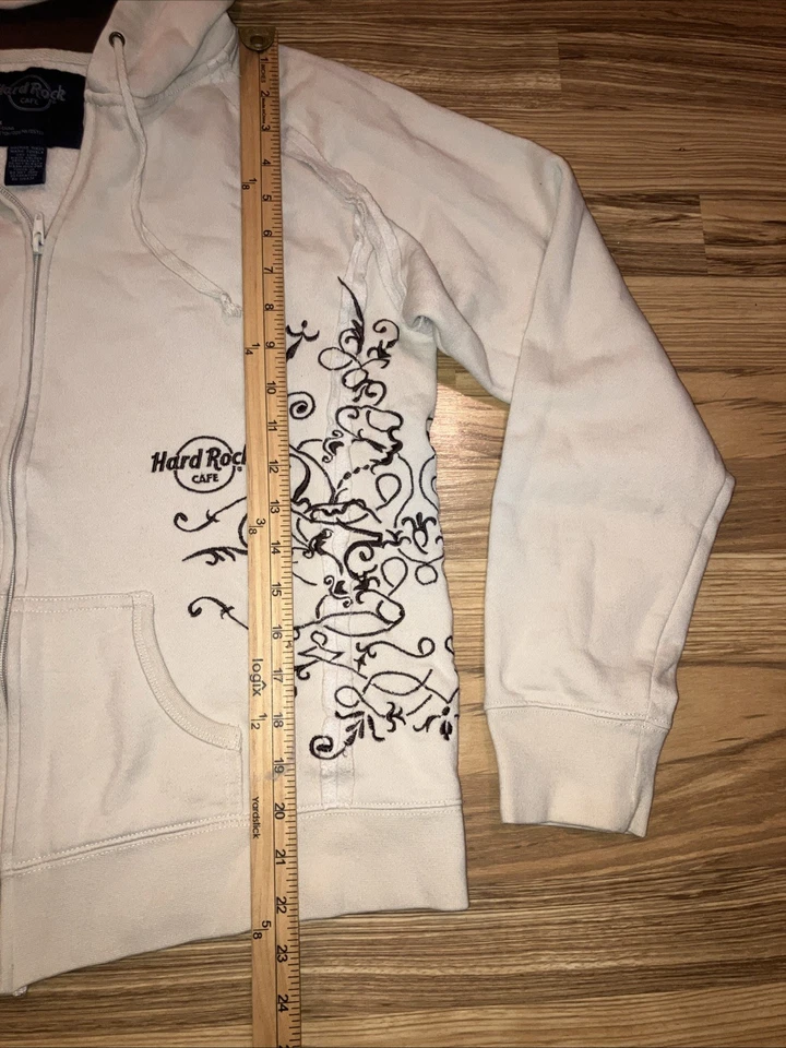Hard Rock Cafe Women's Cream Colored Decorated Zip Hoodie XLarge XL - Image 4 of 4