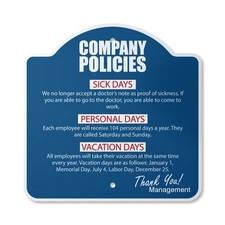 Company Policies Plastic Sign Employment Work Rules Job Employee Vacat