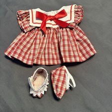 Vintage Baby Doll Dress Booties Red Plaid Bow Outfit Set
