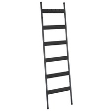 Blanket Ladder, 6-Tier Towel Rack with Hooks, Wall-Leaning Blanket Rack, Deco...