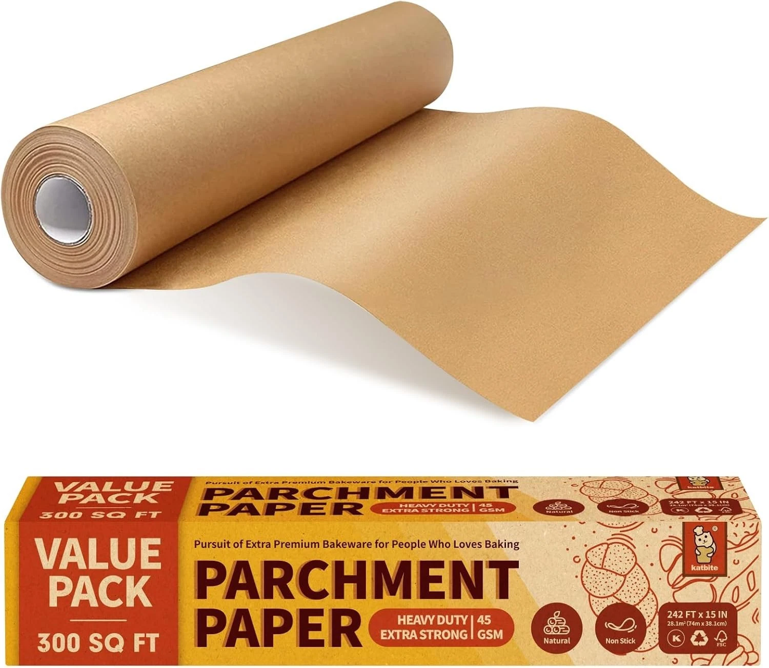 Unbleached Parchment Paper Roll 15in x 242ft 300 Sq.Ft Non-Stick W/ Serrated