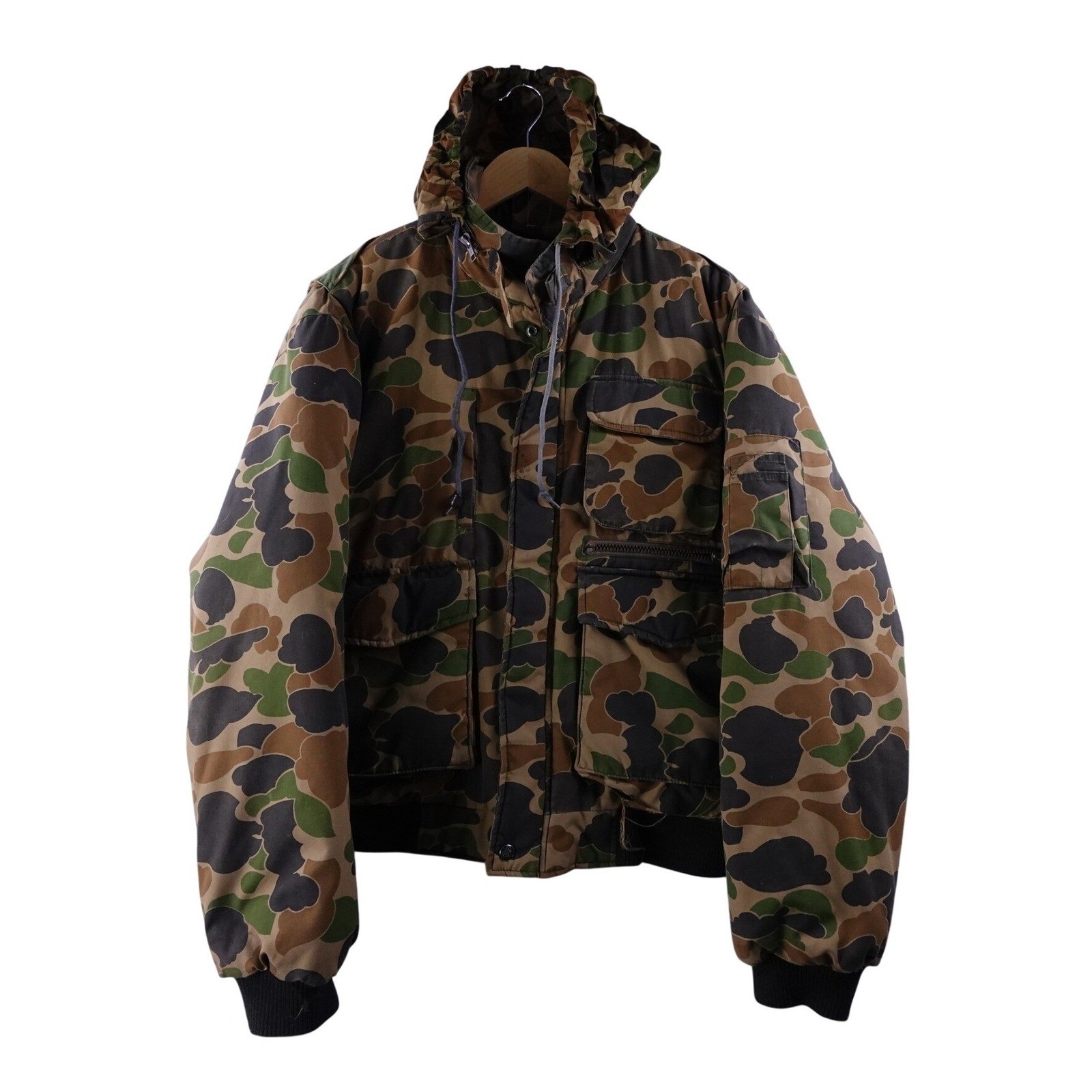 Vintage Trophy Club Camo Hunting Jacket Mens XL Hooded Bomber Warm Insulated