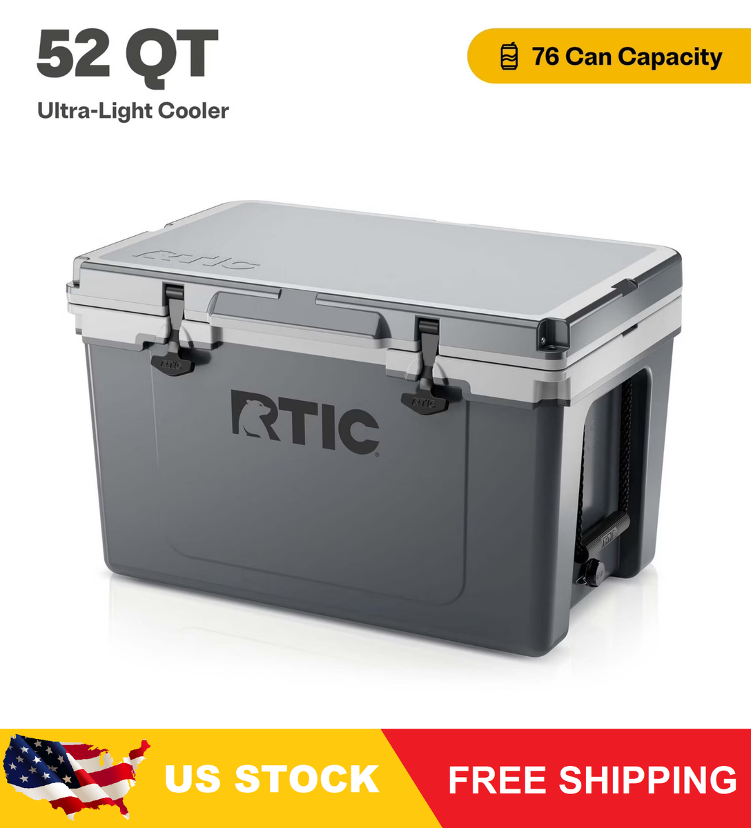 RTIC 52 QT Ultra-Light Cooler, Hard-Sided Ice Chest, Gray