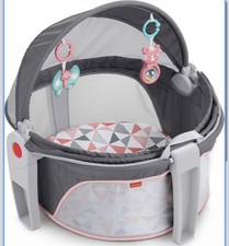 Fisher-Price On-the-Go Baby Dome Portable Bassinet, Gray/Pink Round GKH71 