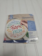 Rustic Embroidery Kit Farm Fresh 6 Hoop Thread Needle Instructions Fabric