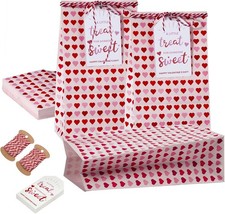 30 Pcs Valentines Day Gift Bags with Cards for Kids Classroom White-Heart