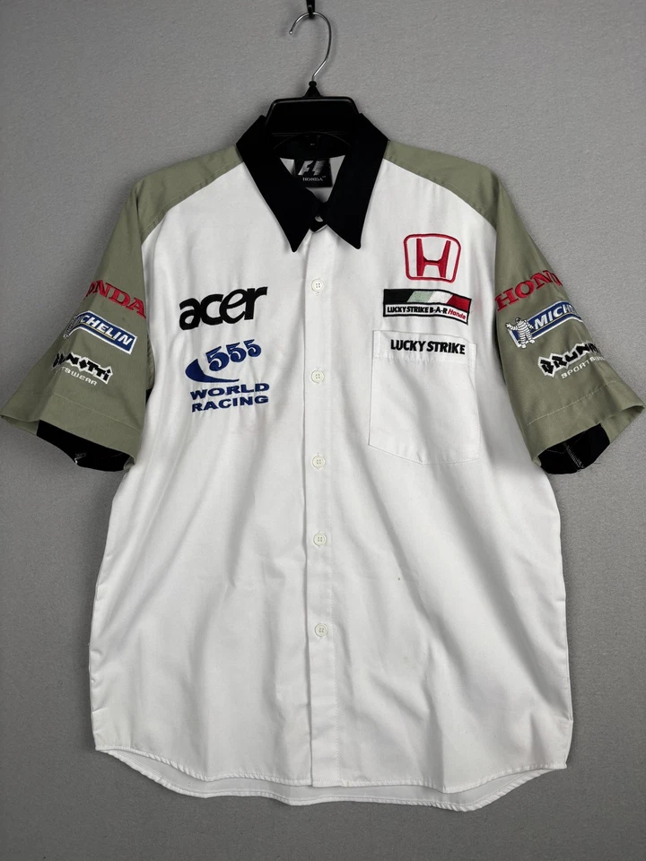 Camisa Lucky Strike BAR Honda Para Hombre Grande Blanca Gris F1 Carreras Fórmula 1 Pit Crew Foto 2 de 4
