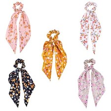 5-Piece Fabric Classic Bowknot Hair Ties, Elegant Hair Scarf Scrunchies Long
