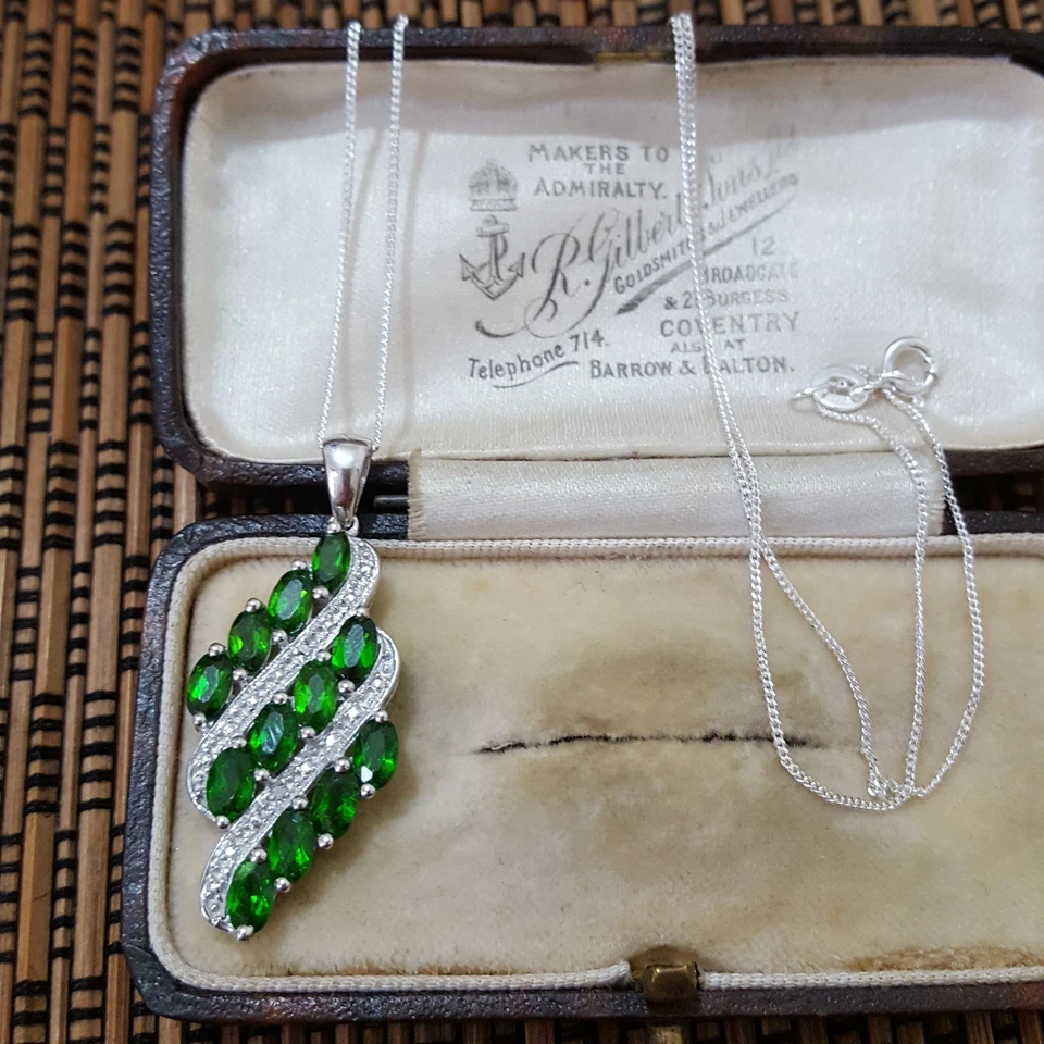 925 Пробы ожерелье, подлинный зеленый диопсид подвеска, серебряные ювелирные изделия - Изображение 2 из 4