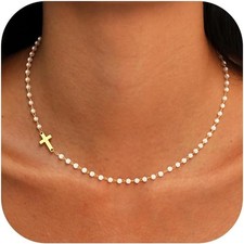 Cross Necklace for Women - Dainty 14K Gold/Silver/Rose Gold Plated Crown Cross C