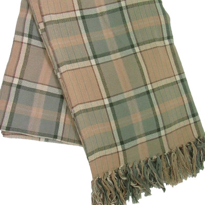 Ralph Lauren Tartan Green Sand Plaid Fringed 54x72 Throw Blanket
