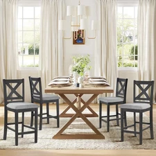 Wooden Bar Stools Set of 4, Counter Height Bar Stools, Mid Century Modern Bar...