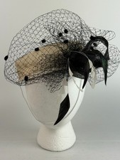 Black Cream Fascinator Hat Feather Veil Flower Headband Birdcage Fishnet Chic