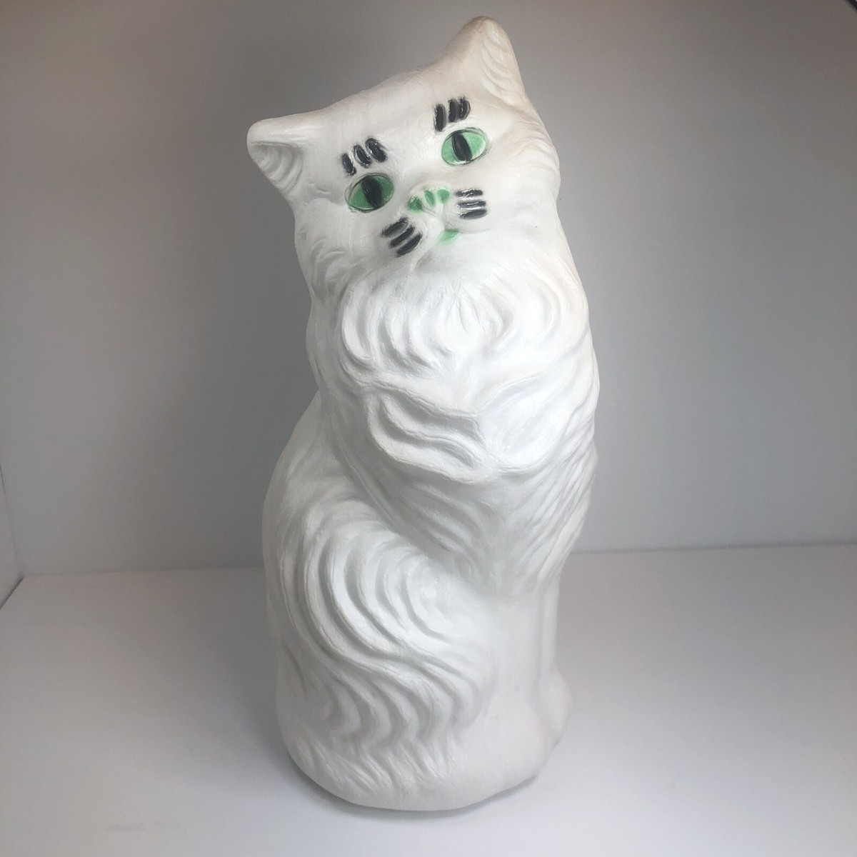 Aj Renzi Vintage Cat Blow Mold Bank 17” White W/Green Eyes RARE