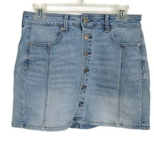 American Eagle Womens sz 4 Mini Skirt Blue Denim Light Wash Button Front Stretch