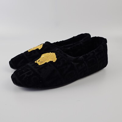 VERSACE Allover Black Cotton Slippers New