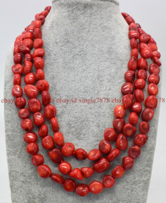 Rows Natural 8x10mm South Sea Irregular Red Coral Beads Necklace 18-20