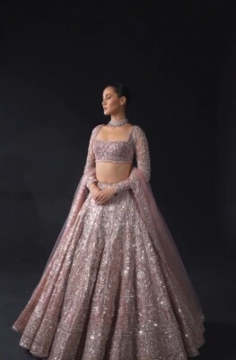 New Latest Net Fabric Light Pink Lehenga Choli With Dupatta For Indian  Wedding | eBay