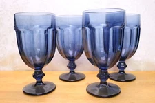 4 Dusty Blue Iced Tea Footed Glasses Goblets Duratuff Libbey Gibaltar